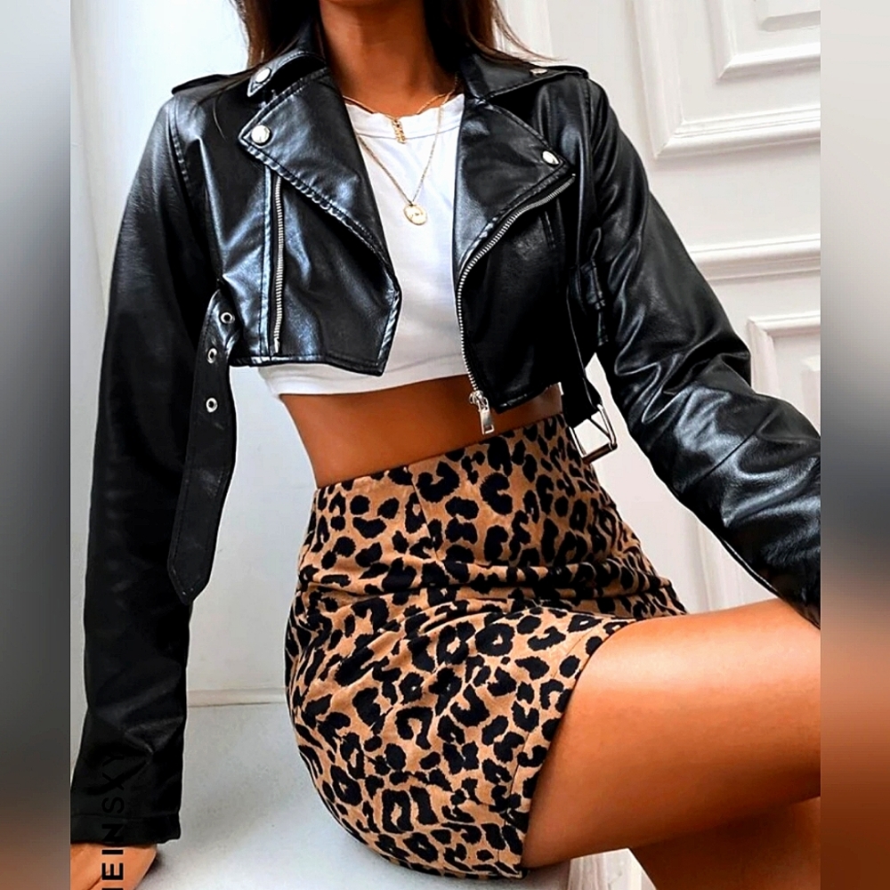 SHEIN Cropped Leather Moto Jacket - Size S